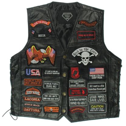 Picture of Bf Systems GFVBIK42XL Diamond Plate Rock Design Genuine Buffalo Leather Biker Vest with 42 Patches (EA)
