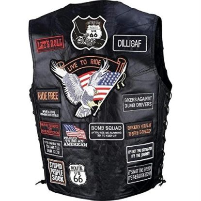 Picture of Bf Systems GFVBIK42L Diamond Plate Rock Design Genuine Buffalo Leather Biker Vest with 42 Patches (EA)