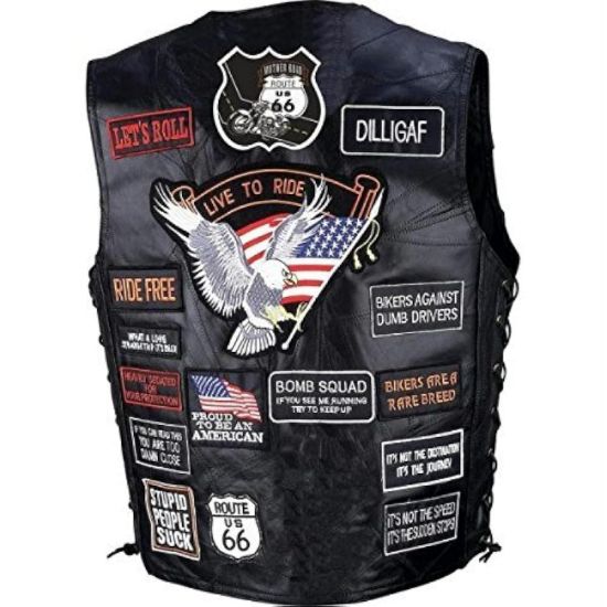 Picture of Bf Systems GFVBIK42L Diamond Plate Rock Design Genuine Buffalo Leather Biker Vest with 42 Patches (EA)