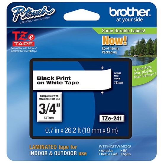 Picture of Tze Standard Adhesive Laminated Labeling Tape, 0.7" X 26.2 Ft, Black On White
