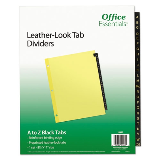 Picture of Preprinted Black Leather Tab Dividers, 25-Tab, A to Z, 11 x 8.5, Buff, 1 Set