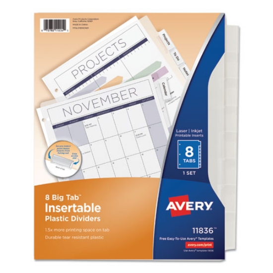 Picture of Insertable Big Tab Plastic Dividers, 8-Tab, 11 X 8.5, Clear, 1 Set