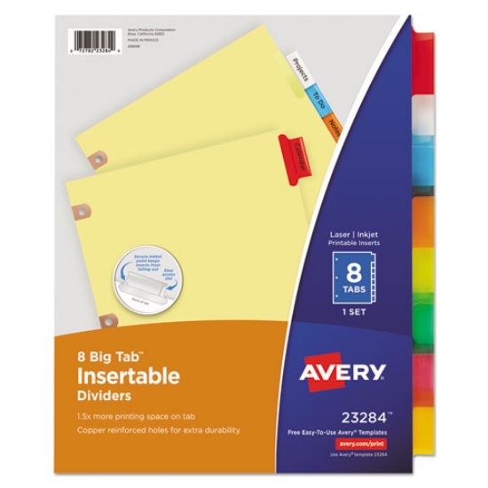 Picture of Insertable Big Tab Dividers, 8-Tab, Double-Sided Gold Edge Reinforcing, 11 x 8.5, Buff, Assorted Tabs, 1 Set