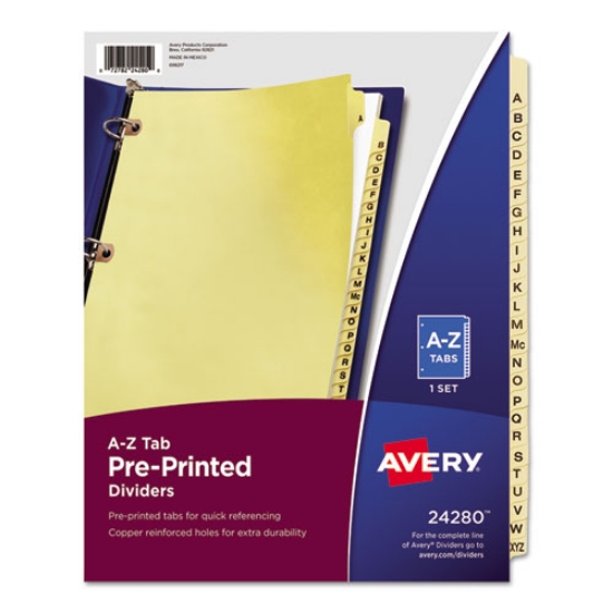 Picture of Preprinted Laminated Tab Dividers with Copper Reinforced Holes, 25-Tab, A to Z, 11 x 8.5, Buff, 1 Set