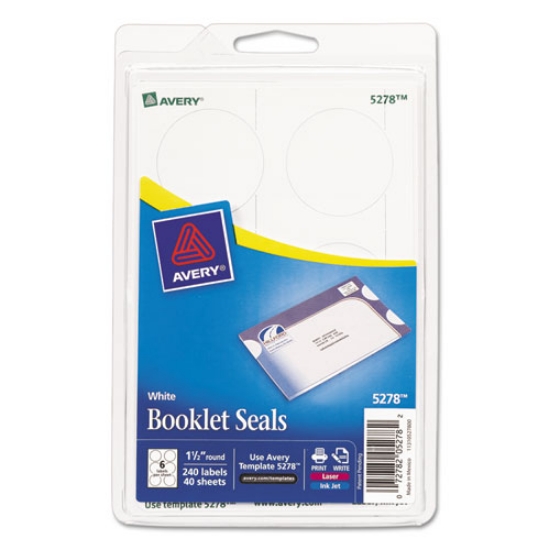 Picture of Printable Mailing Seals, 1.5" dia, White, 6/Sheet, 40 Sheets/Pack