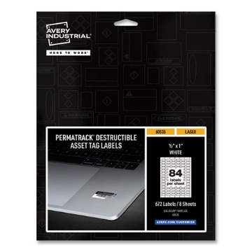 Picture of Permatrack Destructible Asset Tag Labels, Laser Printers, 0.5 X 1, White, 84/sheet, 8 Sheets/pack