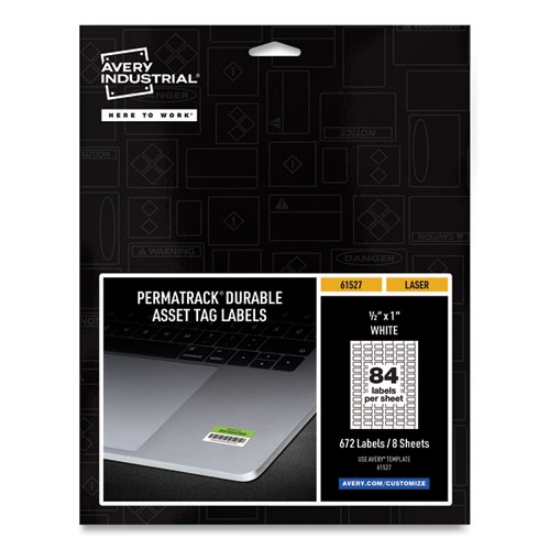 Picture of Permatrack Durable White Asset Tag Labels, Laser Printers, 0.5 X 1, White, 84/sheet, 8 Sheets/pack