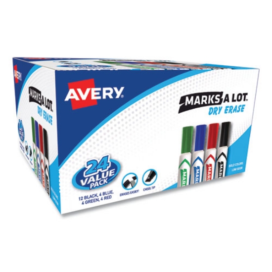 Picture of Marks A Lot Desk-Style Dry Erase Marker Value Pack, Broad Chisel Tip, Assorted Colors, 24/pack (98188)