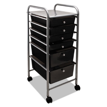 Picture of Portable Drawer Organizer, Metal, 1 Shelf, 6 Drawers, 13" x 15.38" x 32.13", Matte Gray/Smoke