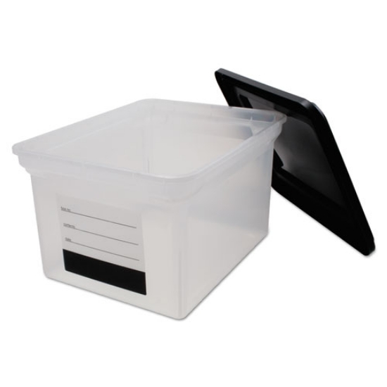 Picture of File Tote With Contents Label, Letter/legal Files, 17.75" X 14" X 10.25", Clear/black