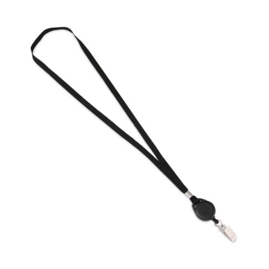 Picture of Lanyards with Retractable ID Reels, Metal Clip Fastener, 34" Long, Black, 12/Pack