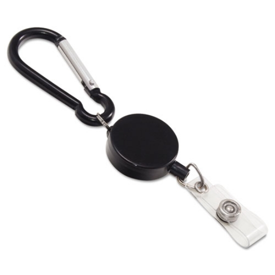 Picture of Metal Badge Reel/Carabiner Set, 24" Extension, Black, 5/Pack