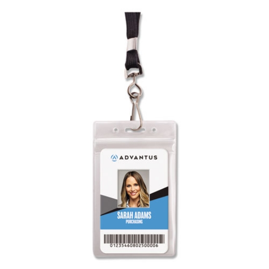 Picture of Resealable Badge Holders Combo Pack, 36" Lanyard, Vertical, Transparent Frost 3.68" x 5" Holder, 2.38" x 3.75" Insert, 20/PK