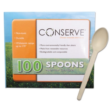 Picture of Corn Starch Cutlery, Spoon, White, 100/pack