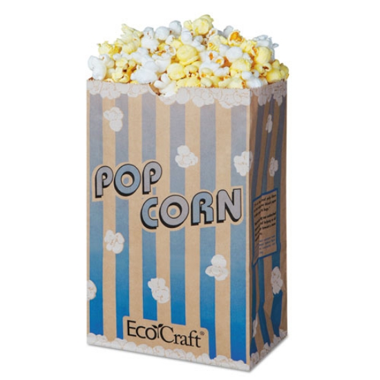 Picture of Ecocraft Grease-Resistant Popcorn Bags, 85 Oz, 2-Ply, 3.25" X 8.63", Blue Stripe/natural, 500/carton