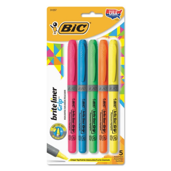 Picture of Brite Liner Grip Pocket Highlighter, Assorted Ink Colors, Chisel Tip, Assorted Barrel Colors, 5/set