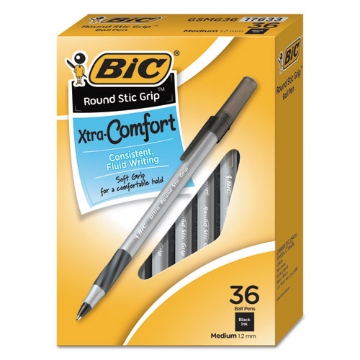 Picture of Round Stic Grip Xtra Comfort Ballpoint Pen Value Pack, Easy-Glide, Stick, Medium 1.2 Mm, Black Ink, Gray/black Barrel, 36/pk
