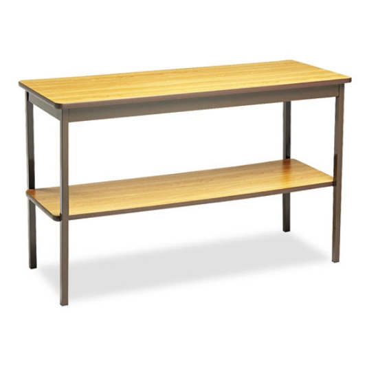 Picture of Utility Table With Bottom Shelf, Rectangular, 48w X 18d X 30h, Oak/brown