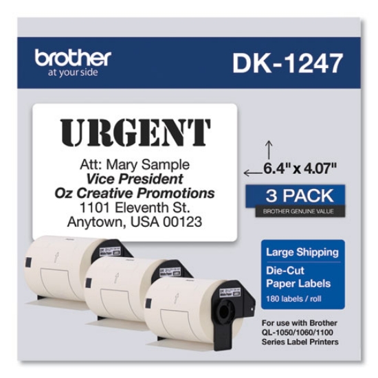 Picture of Die-Cut Shipping Labels, 4.07 x 6.4, White, 180 Labels/Roll, 3 Rolls/Pack