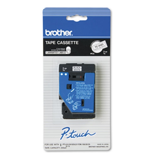Picture of Tc Tape Cartridge For P-Touch Labelers, 0.37" X 25.2 Ft, Black On White