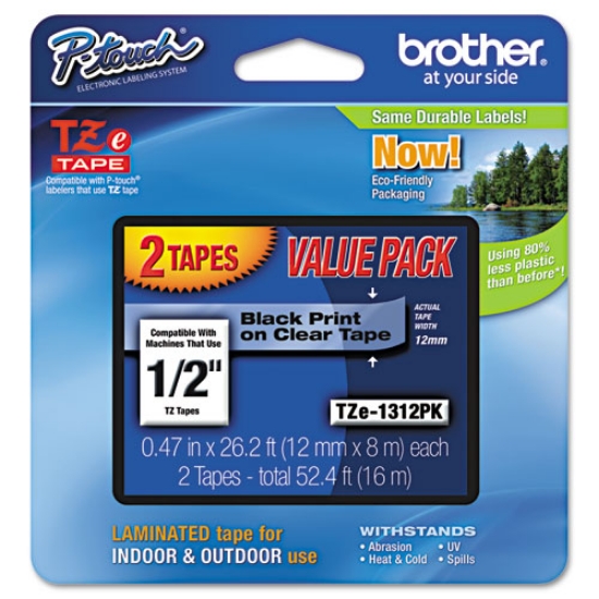 Picture of Tze Standard Adhesive Laminated Labeling Tapes, 0.47" X 26.2 Ft, Black On Clear, 2/pack
