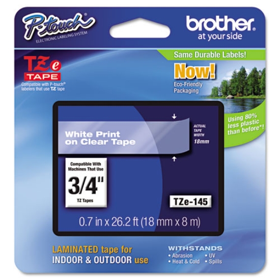 Picture of Tze Standard Adhesive Laminated Labeling Tape, 0.7" X 26.2 Ft, White On Clear