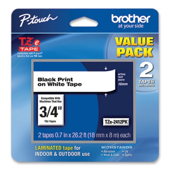 Picture of Tze Standard Adhesive Laminated Labeling Tape, 0.7" X 26.2 Ft, Black On White, 2/pack