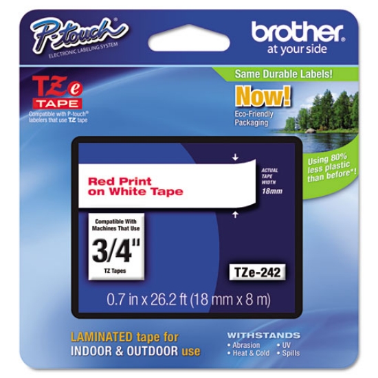 Picture of Tze Standard Adhesive Laminated Labeling Tape, 0.7" X 26.2 Ft, Red On White