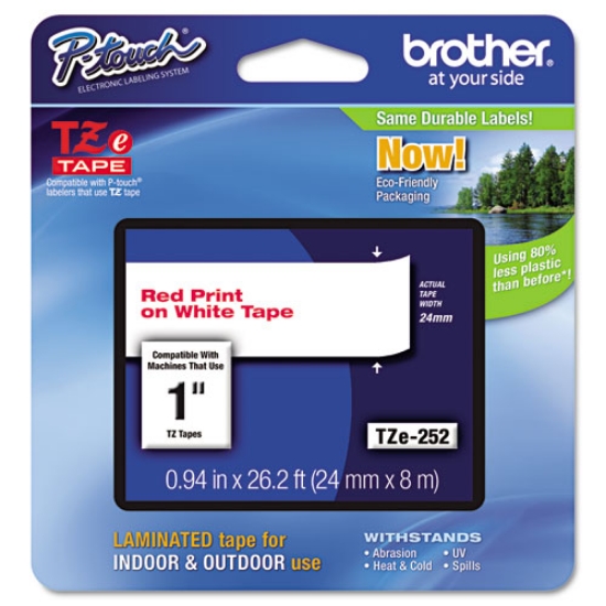 Picture of Tze Standard Adhesive Laminated Labeling Tape, 0.94" X 26.2 Ft, Red On White