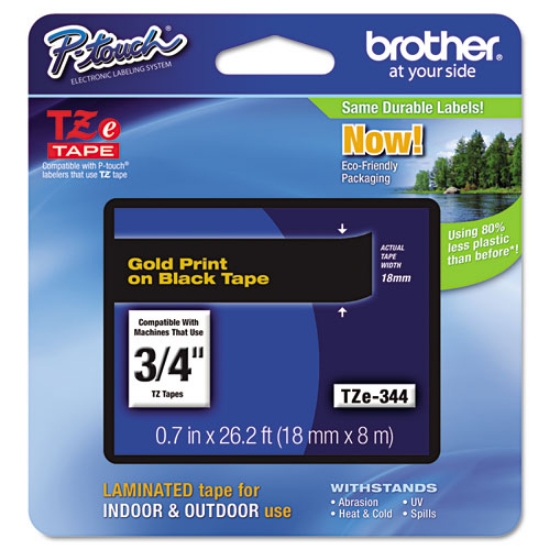 Picture of Tze Standard Adhesive Laminated Labeling Tape, 0.7" X 26.2 Ft, Gold On Black