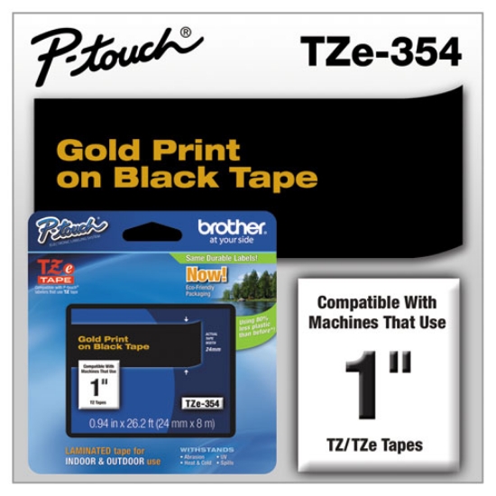 Picture of Tze Standard Adhesive Laminated Labeling Tape, 0.94" X 26.2 Ft, Gold On Black