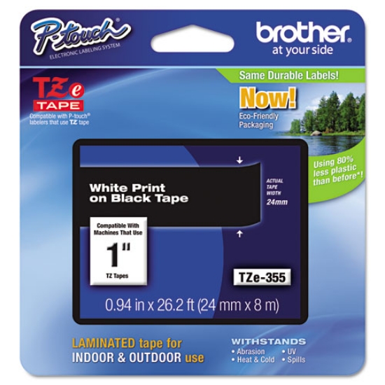 Picture of Tze Standard Adhesive Laminated Labeling Tape, 0.94" X 26.2 Ft, White On Black