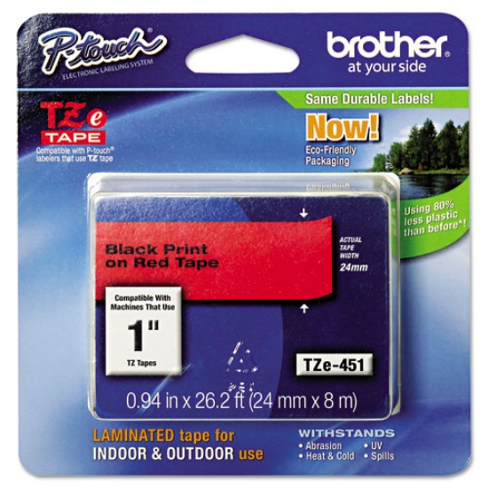 Picture of Tze Standard Adhesive Laminated Labeling Tape, 0.94" X 26.2 Ft, Black On Red