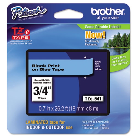 Picture of Tze Standard Adhesive Laminated Labeling Tape, 0.7" X 26.2 Ft, Black On Blue