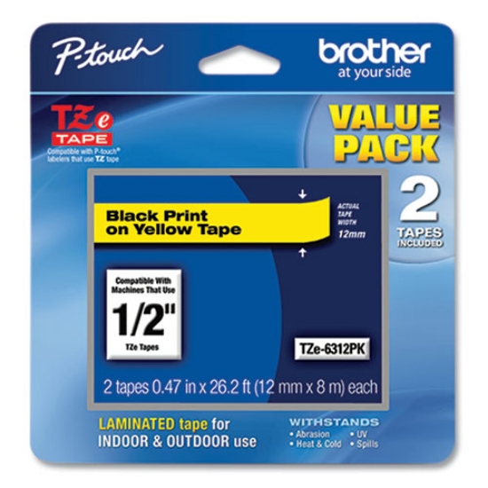 Picture of Tze Standard Adhesive Laminated Labeling Tape, 0.47" X 26.2 Ft, Black On Yellow, 2/pack