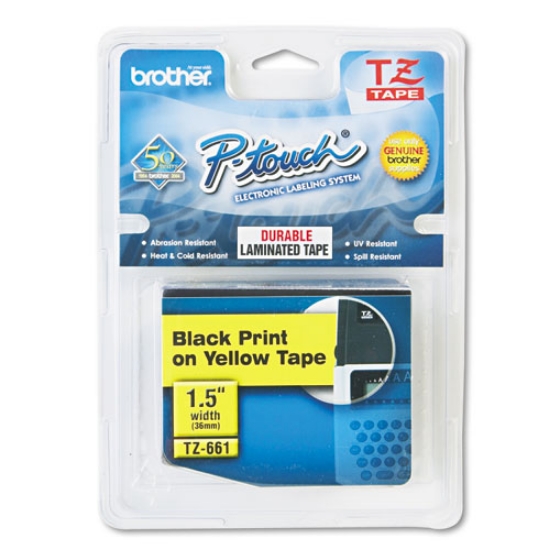 Picture of Tze Standard Adhesive Laminated Labeling Tape, 1.4" X 26.2 Ft, Black On Yellow