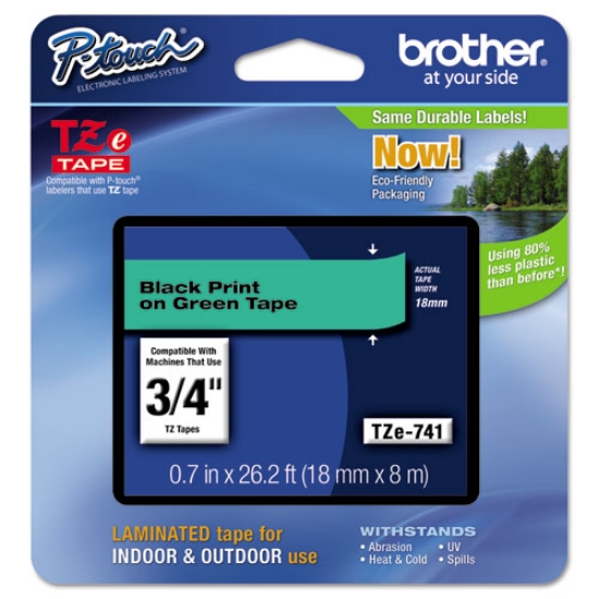 Picture of Tze Standard Adhesive Laminated Labeling Tape, 0.7" X 26.2 Ft, Black On Green