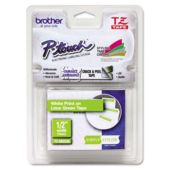 Picture of Tz Standard Adhesive Laminated Labeling Tape, 0.47" X 16.4 Ft, White/lime Green