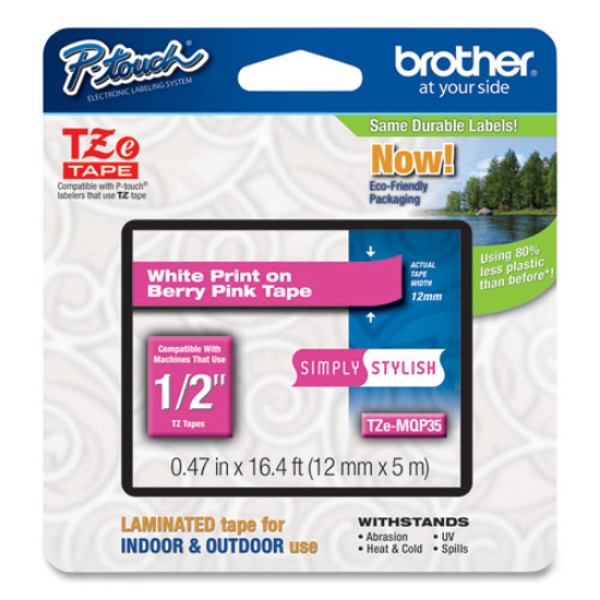 Picture of Tz Standard Adhesive Laminated Labeling Tape, 0.47" X 16.4 Ft, White/berry Pink