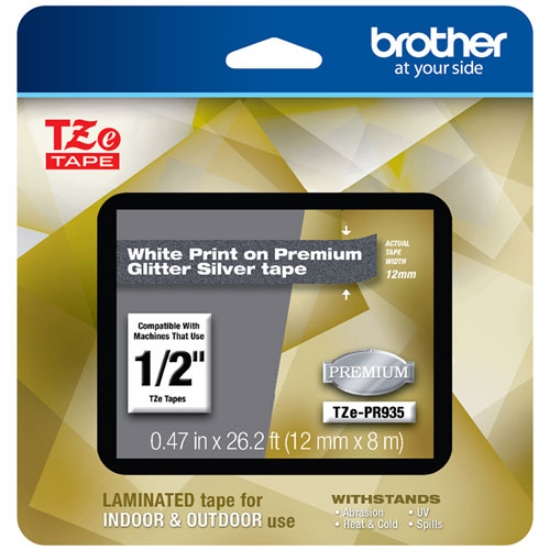 Picture of Tze Premium Laminated Tape, 0.47" X 26.2 Ft, White On Silver