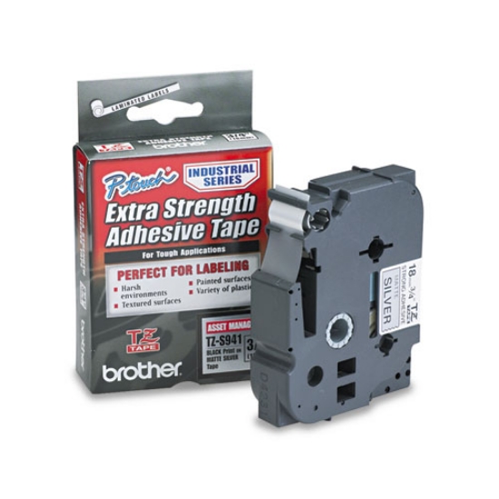 Picture of Tz Extra-Strength Adhesive Laminated Labeling Tape, 0.7" X 26.2 Ft, Black On Matte Silver
