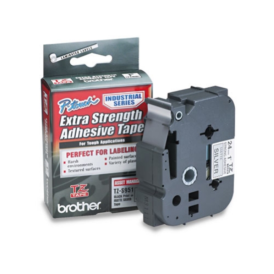 Picture of Tz Extra-Strength Adhesive Laminated Labeling Tape, 0.94" X 26.2 Ft, Black On Matte Silver
