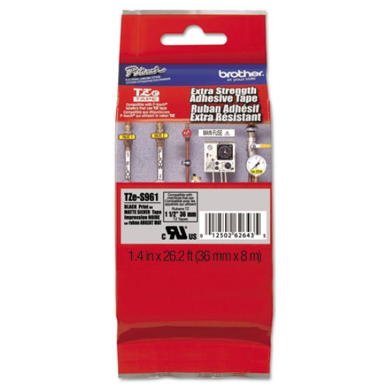 Picture of Tz Extra-Strength Adhesive Laminated Labeling Tape, 1.4" X 26.2 Ft, Black On Matte Silver