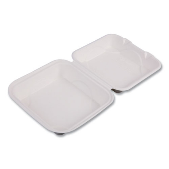 Picture of Renewable And Compostable Sugarcane Clamshells - 8" X 8" X 3", 50/packs, 4 Packs/carton