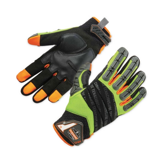 Picture of ProFlex 924 Hybrid Dorsal Impact-Reducing Gloves, Black/Lime, Large, Pair, Ships in 1-3 Business Days
