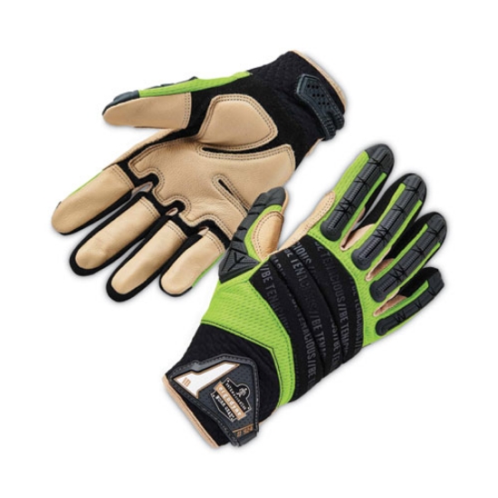 Picture of ProFlex 924LTR Leather-Reinforced Hybrid Dorsal Impact-Reducing Gloves, Black/Lime, Small, Pair, Ships in 1-3 Business Days