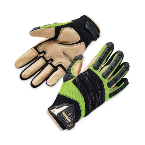 Picture of ProFlex 924LTR Leather-Reinforced Hybrid Dorsal Impact-Reducing Gloves, Black/Lime, Medium, Pair, Ships in 1-3 Business Days