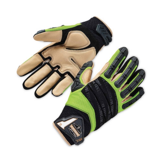 Picture of ProFlex 924LTR Leather-Reinforced Hybrid Dorsal Impact-Reducing Gloves, Black/Lime, Large, Pair, Ships in 1-3 Business Days