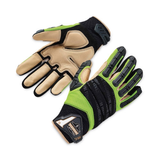 Picture of ProFlex 924LTR Leather-Reinforced Hybrid Dorsal Impact-Reducing Gloves, Black/Lime, X-Large, Pair, Ships in 1-3 Business Days