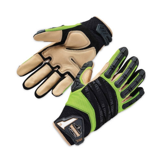 Picture of ProFlex 924LTR Leather-Reinforced Hybrid Dorsal Impact-Reducing Glove, Black/Lime, 2X-Large, Pair, Ships in 1-3 Business Days